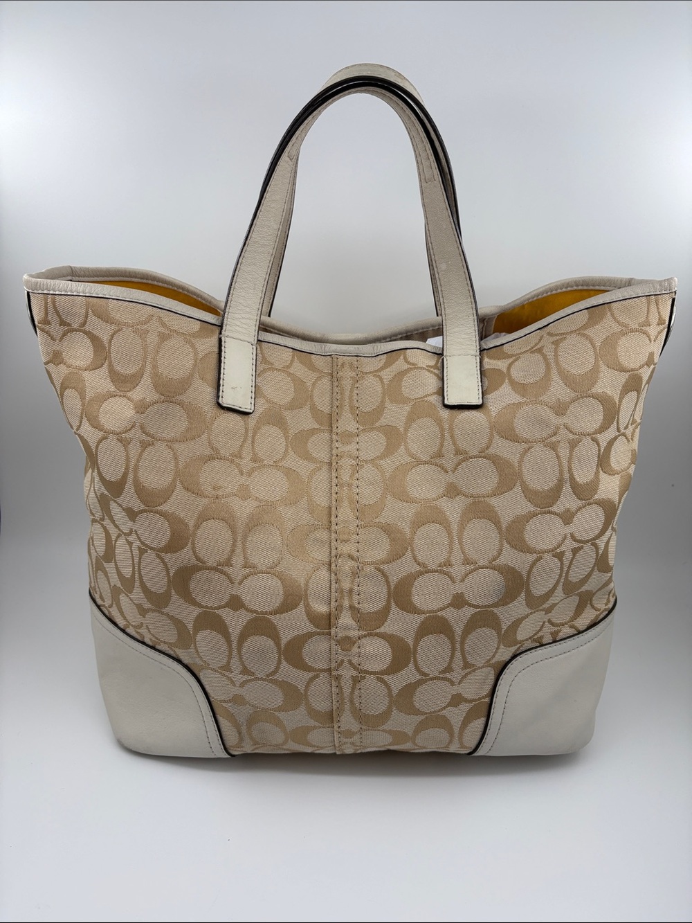 Coach Signature Canvas Tote in Beige with Chalk Trim